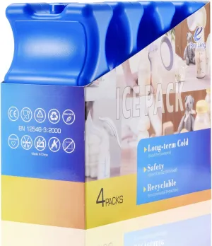 Cold Freezer Cool Ice Packs Double Sided Contoured Reusable Long Lasting for Breast Milk Baby Bottles Cool Storage Insulated Bags, Lunch Box Soda Beer Can Coolers(600g,Set of 4)