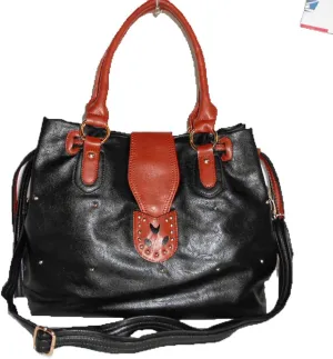 color block Black Brown Lock Embedded Pad L Shoulder Bag Handbag Purse