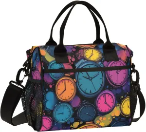Colorful Alarm Clock Pattern Large Lunch Box for Men Women Adults Insulated Lunch Bag Cooler Bag with Adjustable Shoulder Strap for Work Picnic Travel
