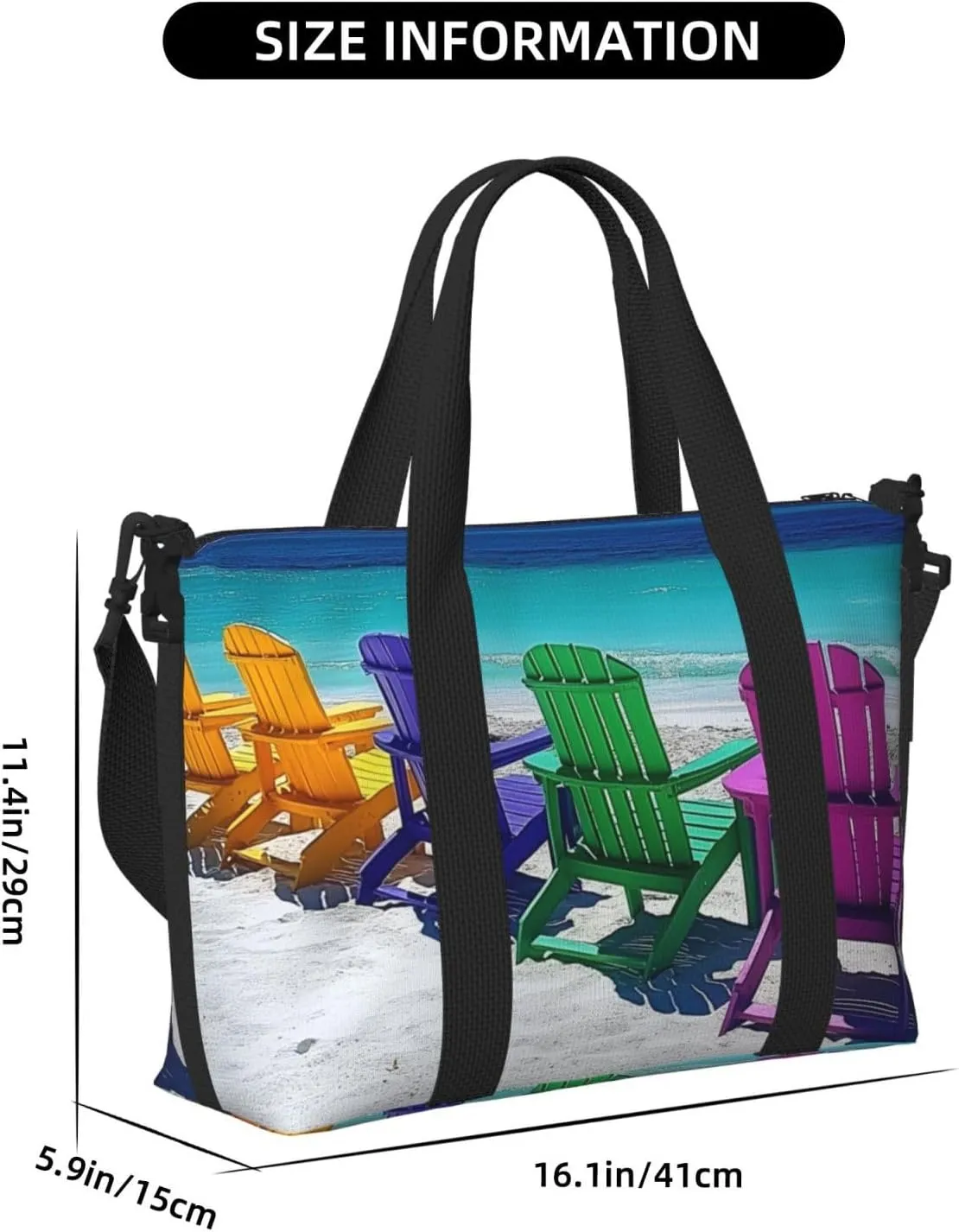 colorful beach chairs art print Travel Duffel Bag, Sports Tote Gym Bag, Swim Pool Bag Large Shoulder Tote Bag for Beach Weekender