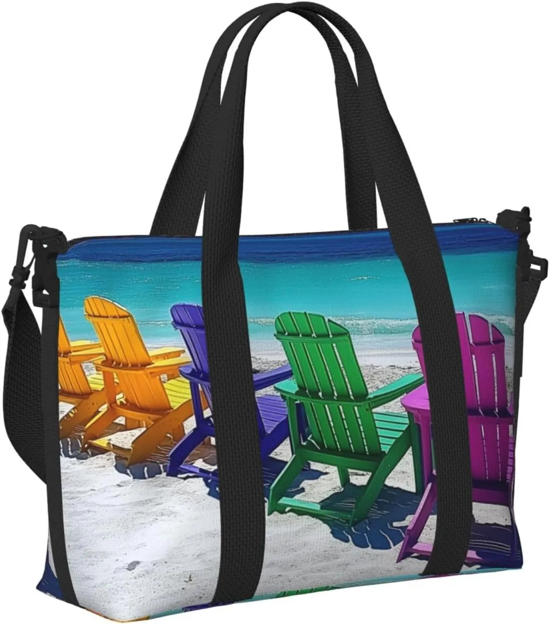 colorful beach chairs art print Travel Duffel Bag, Sports Tote Gym Bag, Swim Pool Bag Large Shoulder Tote Bag for Beach Weekender