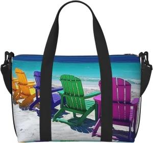 colorful beach chairs art print Travel Duffel Bag, Sports Tote Gym Bag, Swim Pool Bag Large Shoulder Tote Bag for Beach Weekender