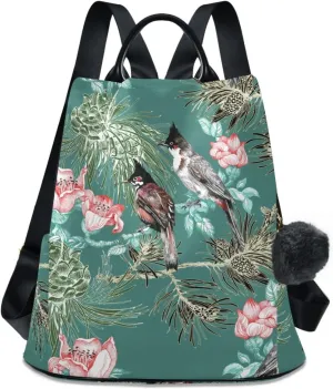 Colorful Birds on Pine Branch Travel Backpack Purse for Women, Work Computer Bags Bookbag Lightweight 15.6 inch Laptop Bag School Backpack for Student Girls Casual High School College