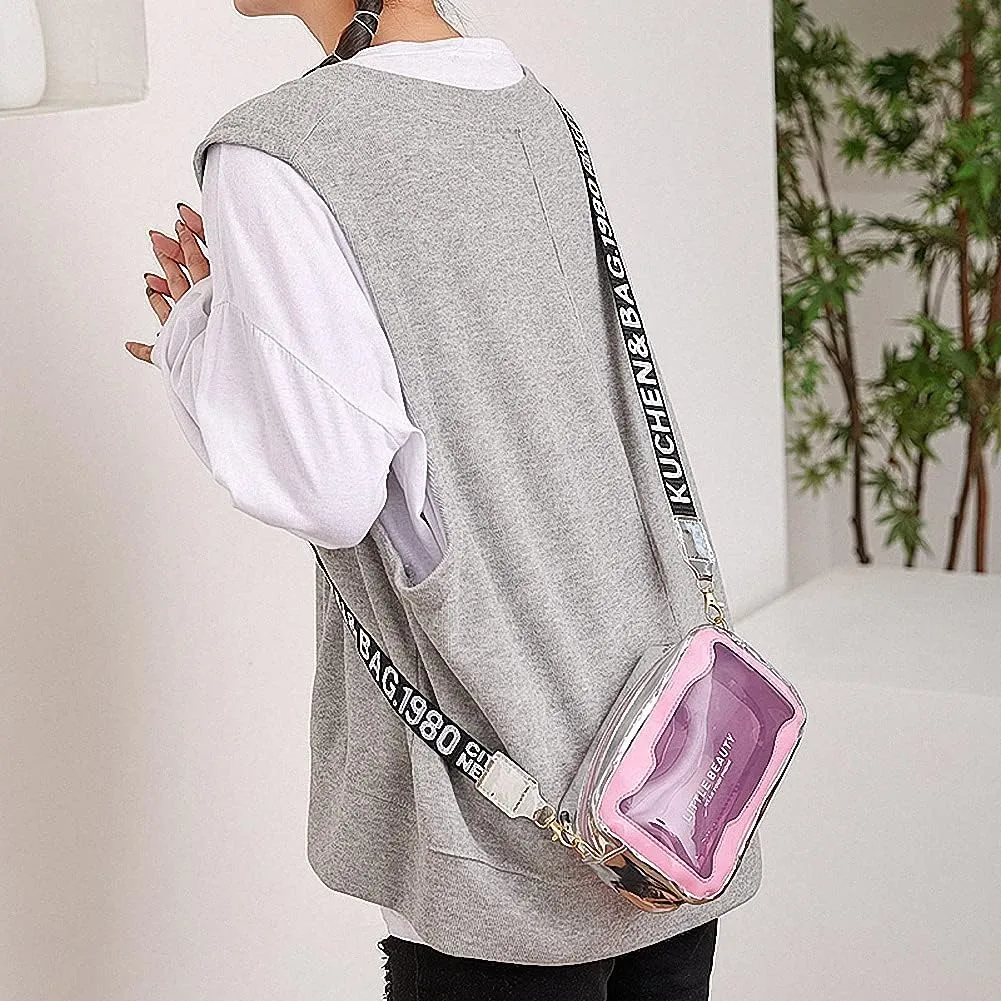Colorful Clarity Handbags Stadium Approved Small Crossbody Purse for Women Transparent Clear Plastic Bags