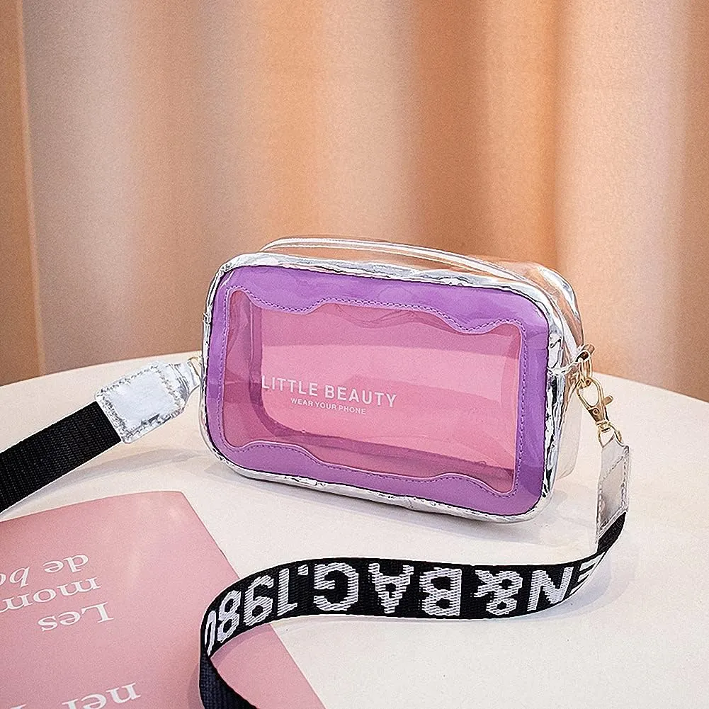 Colorful Clarity Handbags Stadium Approved Small Crossbody Purse for Women Transparent Clear Plastic Bags