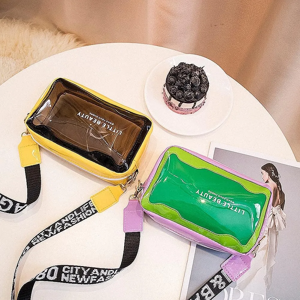 Colorful Clarity Handbags Stadium Approved Small Crossbody Purse for Women Transparent Clear Plastic Bags
