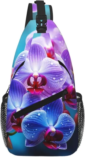 Colorful Orchids Flower Sling Bag For Women Men Travel Hiking Backpack Crossbody Shoulder Chest Bags Casual Daypack