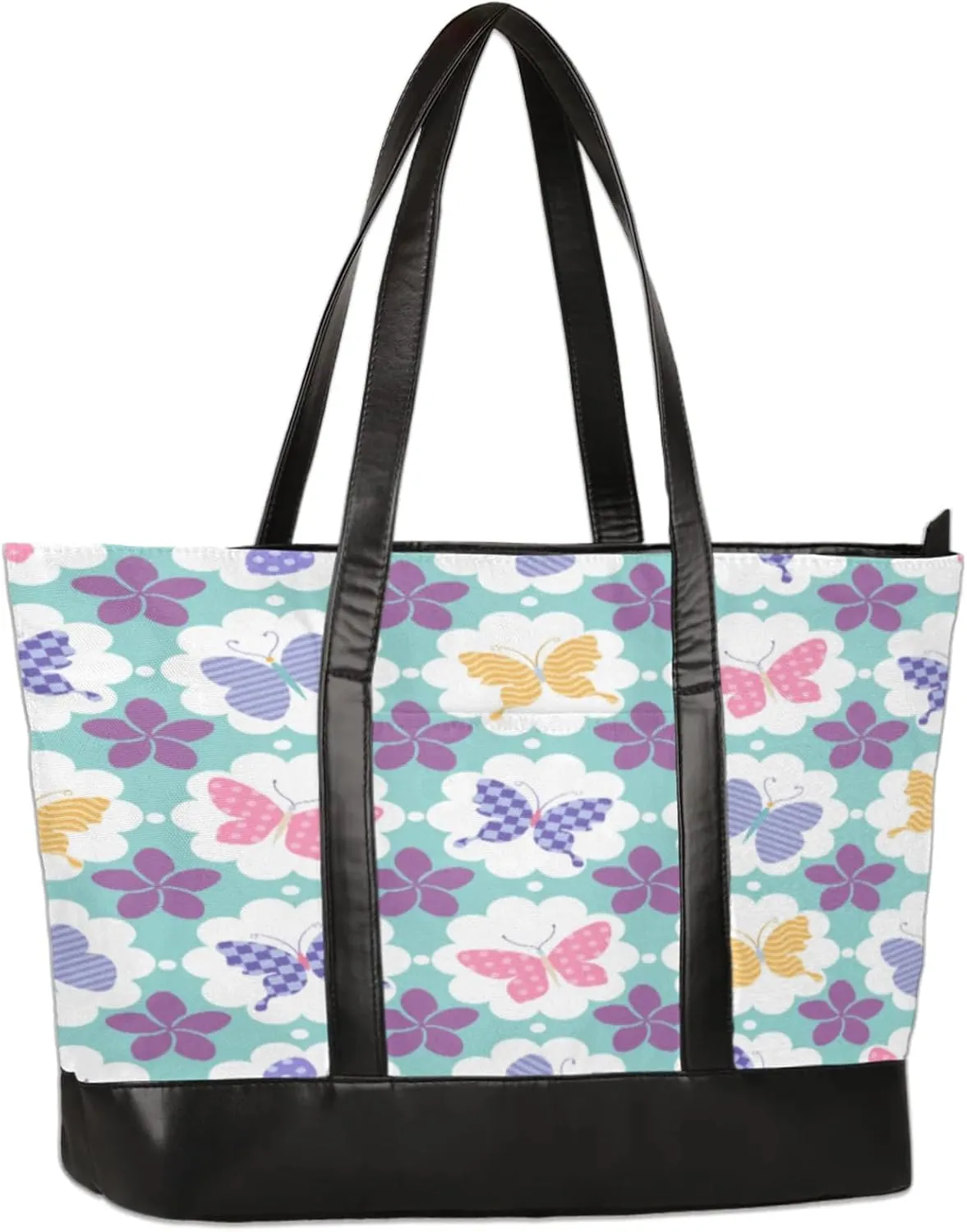 Colorful Patterned Butterflies Laptop Tote Bag for Women Lightweight Work Purse with Multiple Compartments Fits 13-15.6 Inch Laptop Tablet Shoulder Bag for Office Travel Daily Use