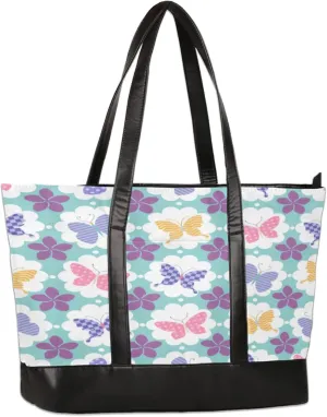 Colorful Patterned Butterflies Laptop Tote Bag for Women Lightweight Work Purse with Multiple Compartments Fits 13-15.6 Inch Laptop Tablet Shoulder Bag for Office Travel Daily Use