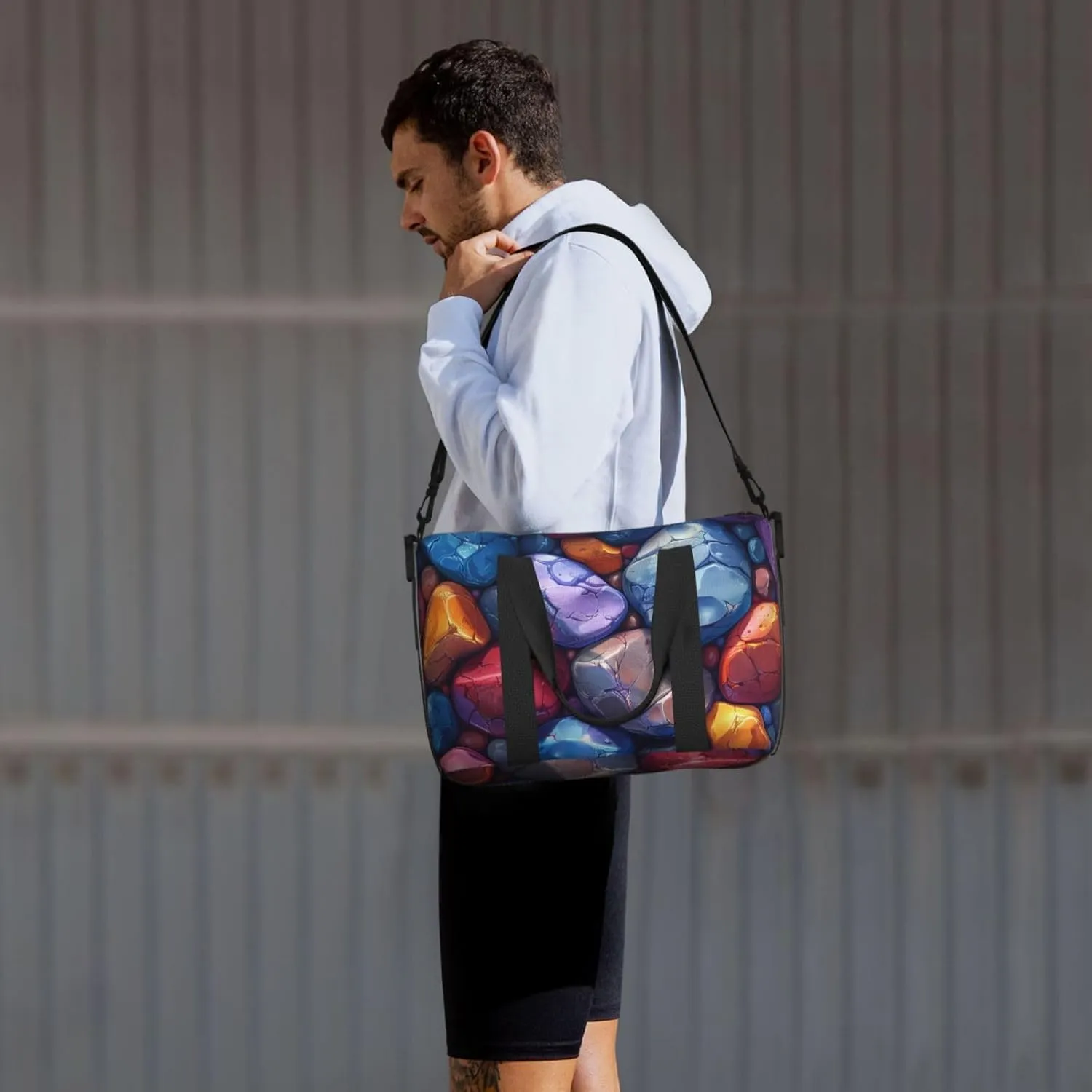 Colorful pebbles print Travel Duffel Bag, Sports Tote Gym Bag, Swim Pool Bag Large Shoulder Tote Bag for Beach Weekender