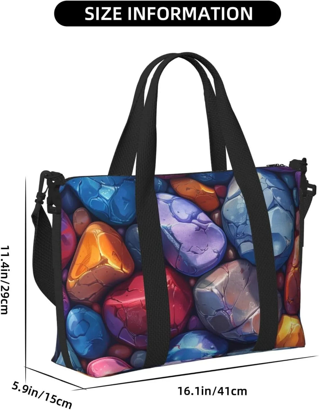Colorful pebbles print Travel Duffel Bag, Sports Tote Gym Bag, Swim Pool Bag Large Shoulder Tote Bag for Beach Weekender