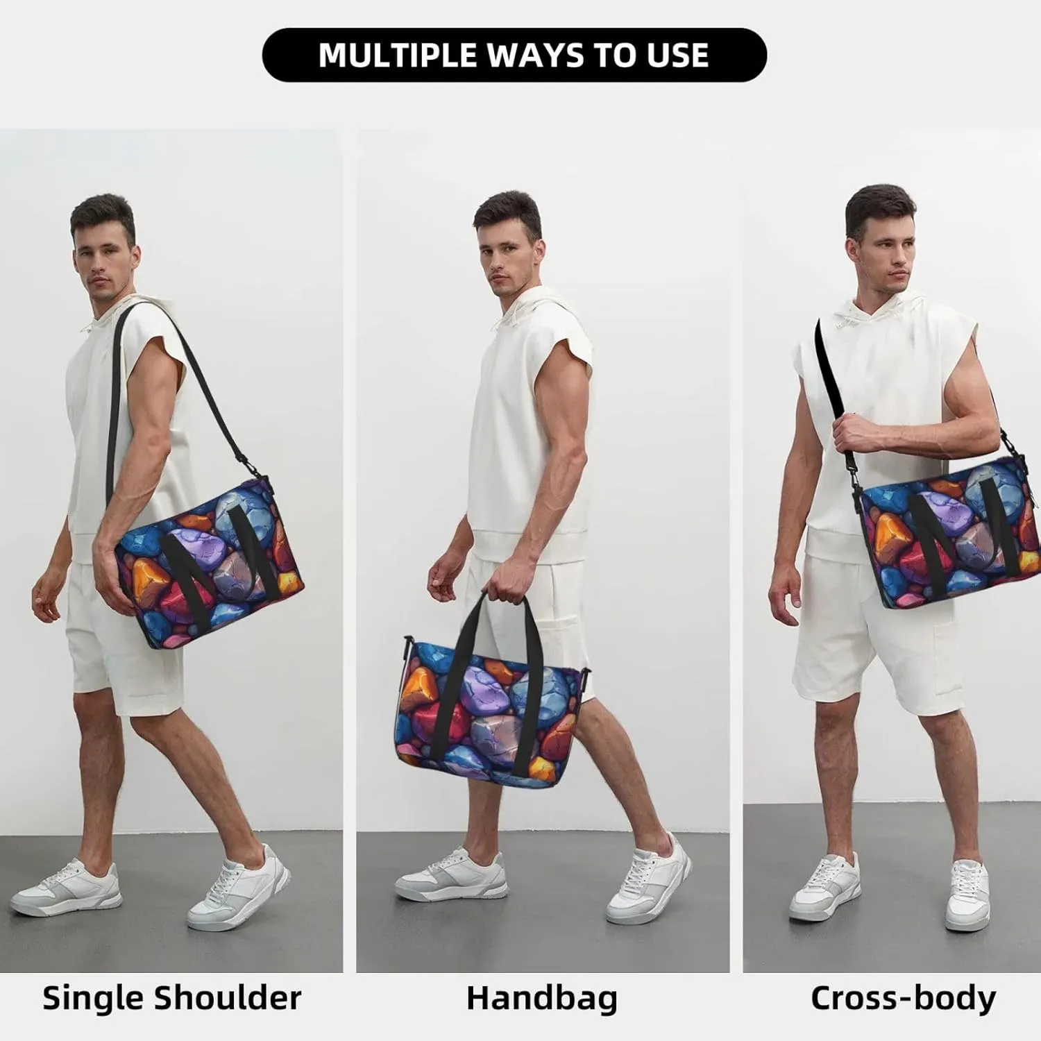 Colorful pebbles print Travel Duffel Bag, Sports Tote Gym Bag, Swim Pool Bag Large Shoulder Tote Bag for Beach Weekender