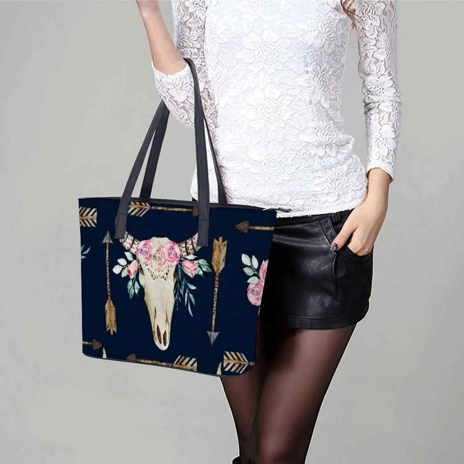 Colorful Print Large Capacity Portable Leather Handbag
