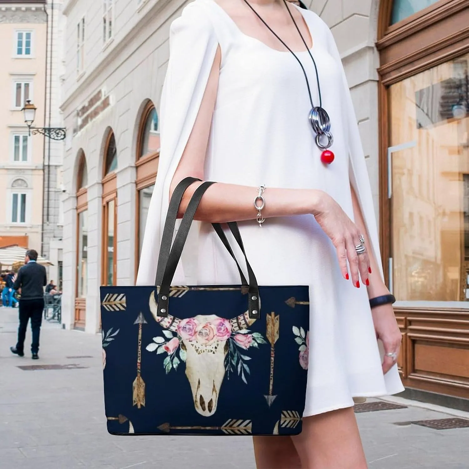 Colorful Print Large Capacity Portable Leather Handbag