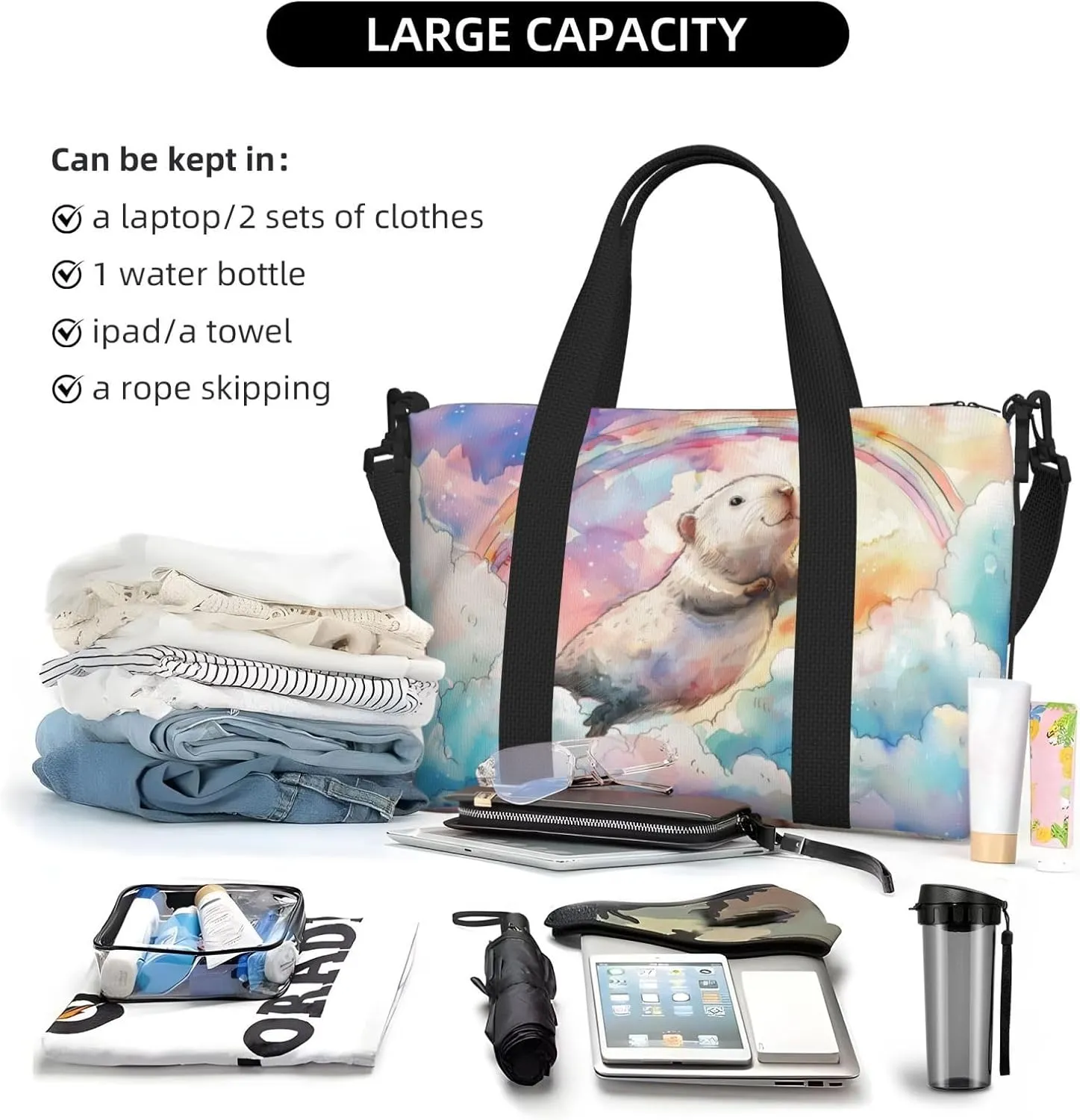 colorful print Travel Duffel Bag, Sports Tote Gym Bag, Swim Pool Bag Large Shoulder Tote Bag for Beach Weekender