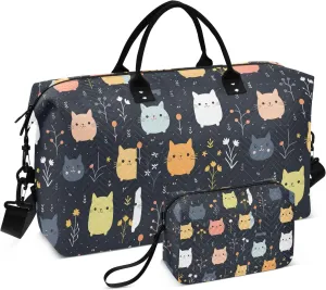 Colorful Rats with Floral Travel Duffle Bag,Large Weekender Travel Bag for Women Men Waterproof Luggage Bag with Trolley Sleeve,Airplane Travel Essentials for Flying