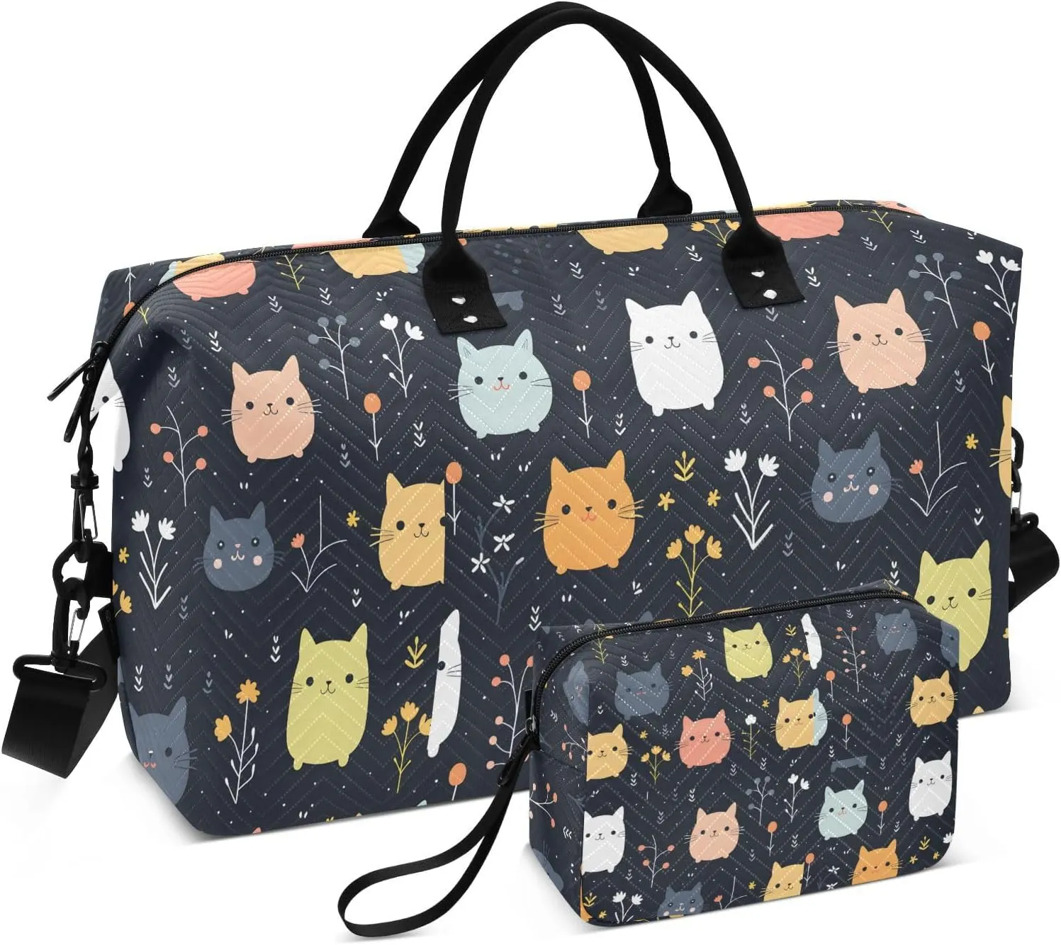 Colorful Rats with Floral Travel Duffle Bag,Large Weekender Travel Bag for Women Men Waterproof Luggage Bag with Trolley Sleeve,Airplane Travel Essentials for Flying