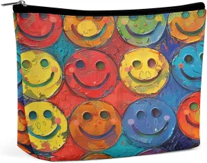 Colorful Smiley Face Travel Makeup Bag Large Toiletry Bag for Women Waterproof Cosmetic Bags for Purse Portable Makeup Organizer Bags Cute Zipper Pouch Cosmetic Pouch Funny Travel Makeupbag