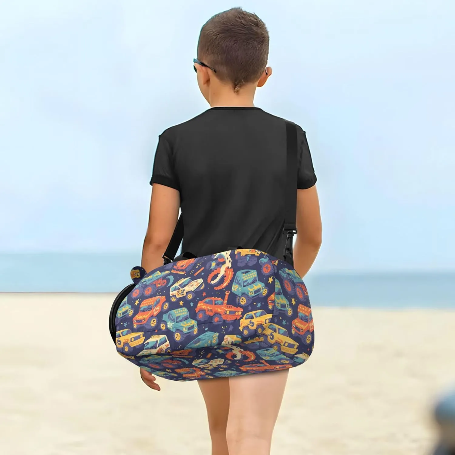 Colorful trucks Girl's Gym Duffel Bag with Shoes Compartment Multifunctional Weekender Overnight Bags for Travel, Sports, Duffel, Weekender