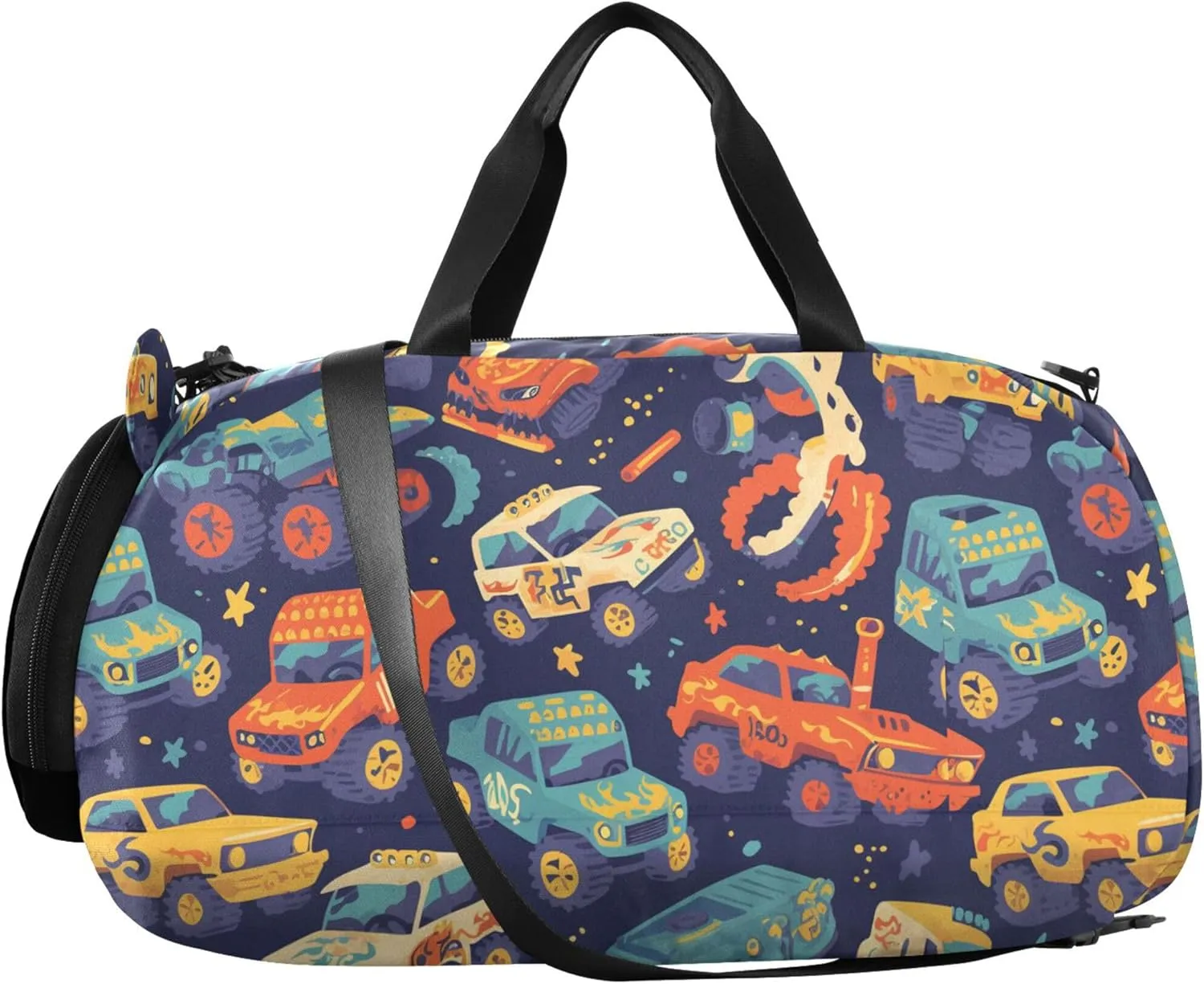 Colorful trucks Girl's Gym Duffel Bag with Shoes Compartment Multifunctional Weekender Overnight Bags for Travel, Sports, Duffel, Weekender