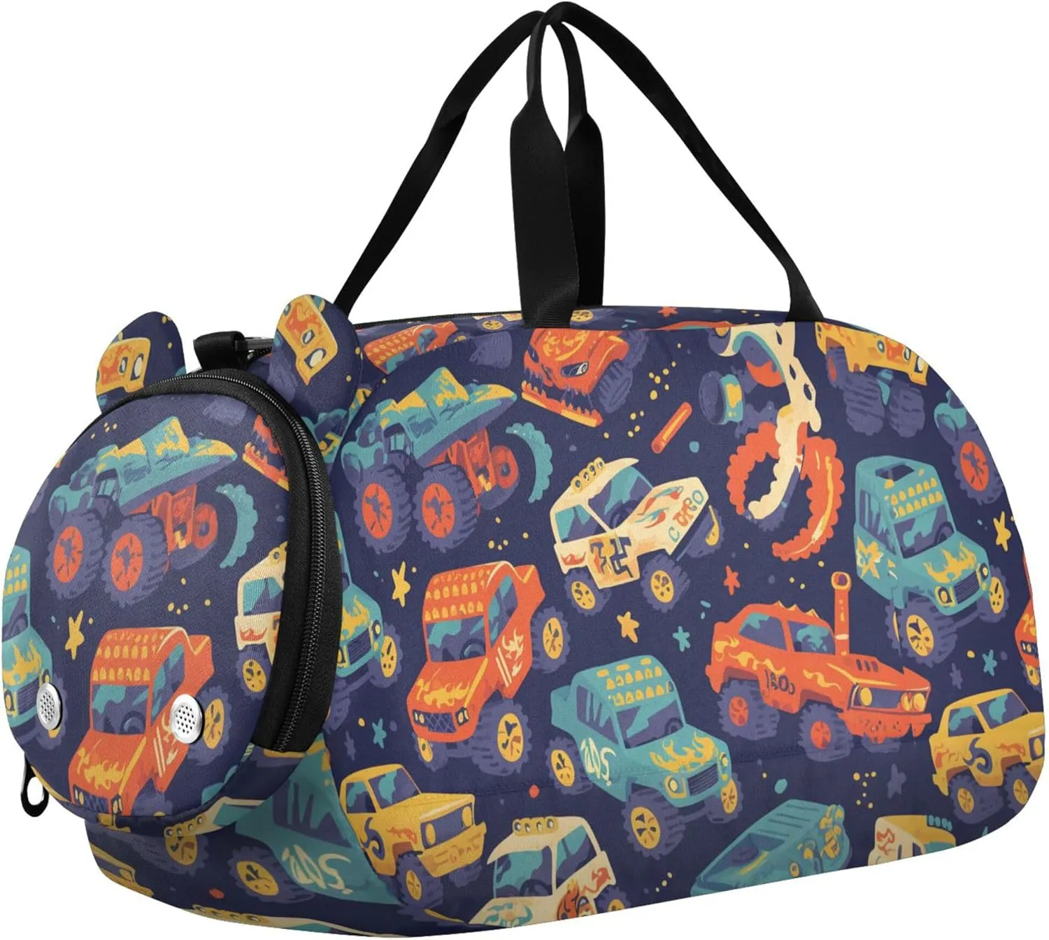 Colorful trucks Girl's Gym Duffel Bag with Shoes Compartment Multifunctional Weekender Overnight Bags for Travel, Sports, Duffel, Weekender