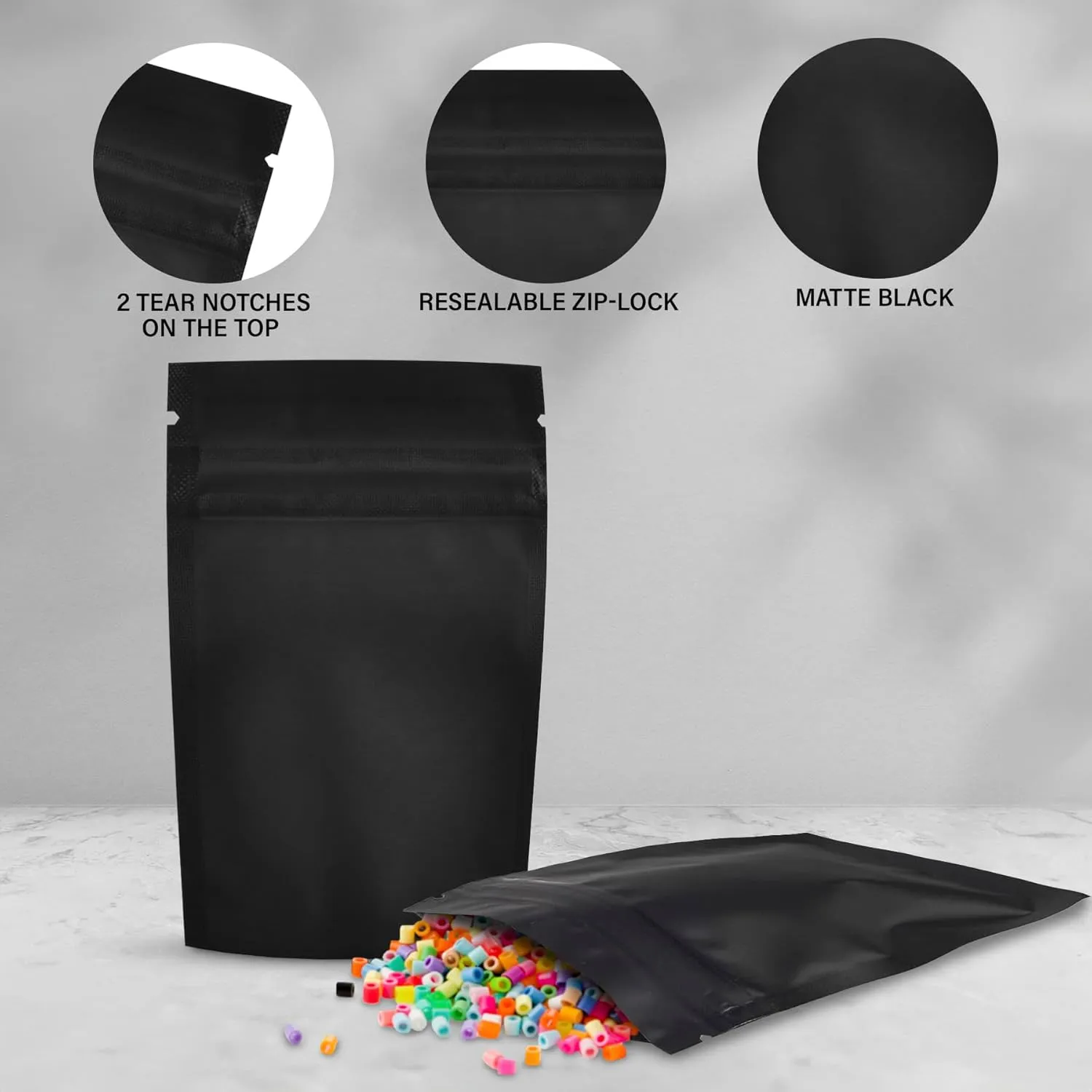 COLSEN Smell Proof Resealable Bags - Matte Black Mylar Bag 3x4 Inches (1oz) Strong Zipper Seal Pouch for Food Storage, Candy, Snacks, Jewelry, Pills, Party Favors Packaging (100pack)