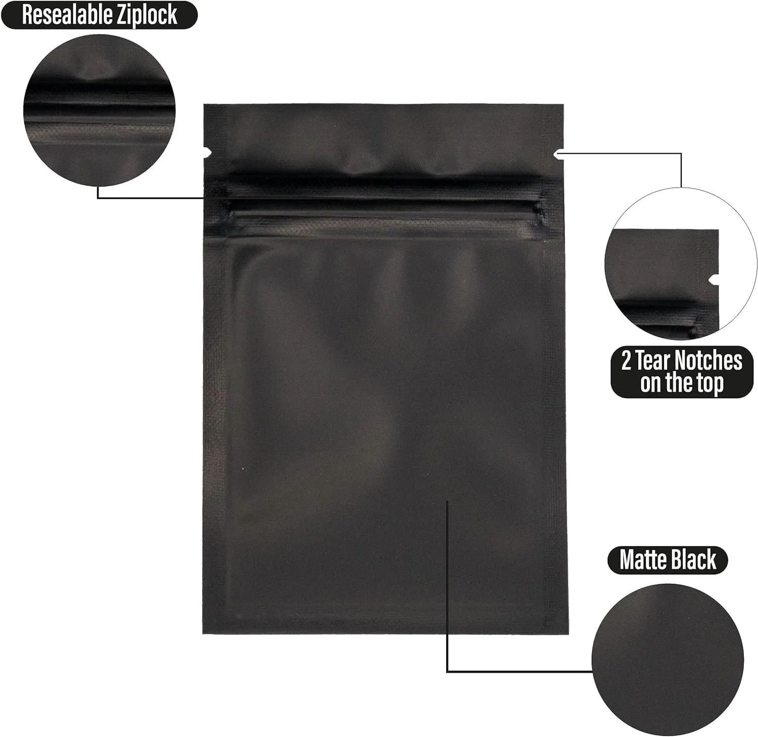 COLSEN Smell Proof Resealable Bags - Matte Black Mylar Bag 3x4 Inches (1oz) Strong Zipper Seal Pouch for Food Storage, Candy, Snacks, Jewelry, Pills, Party Favors Packaging (100pack)