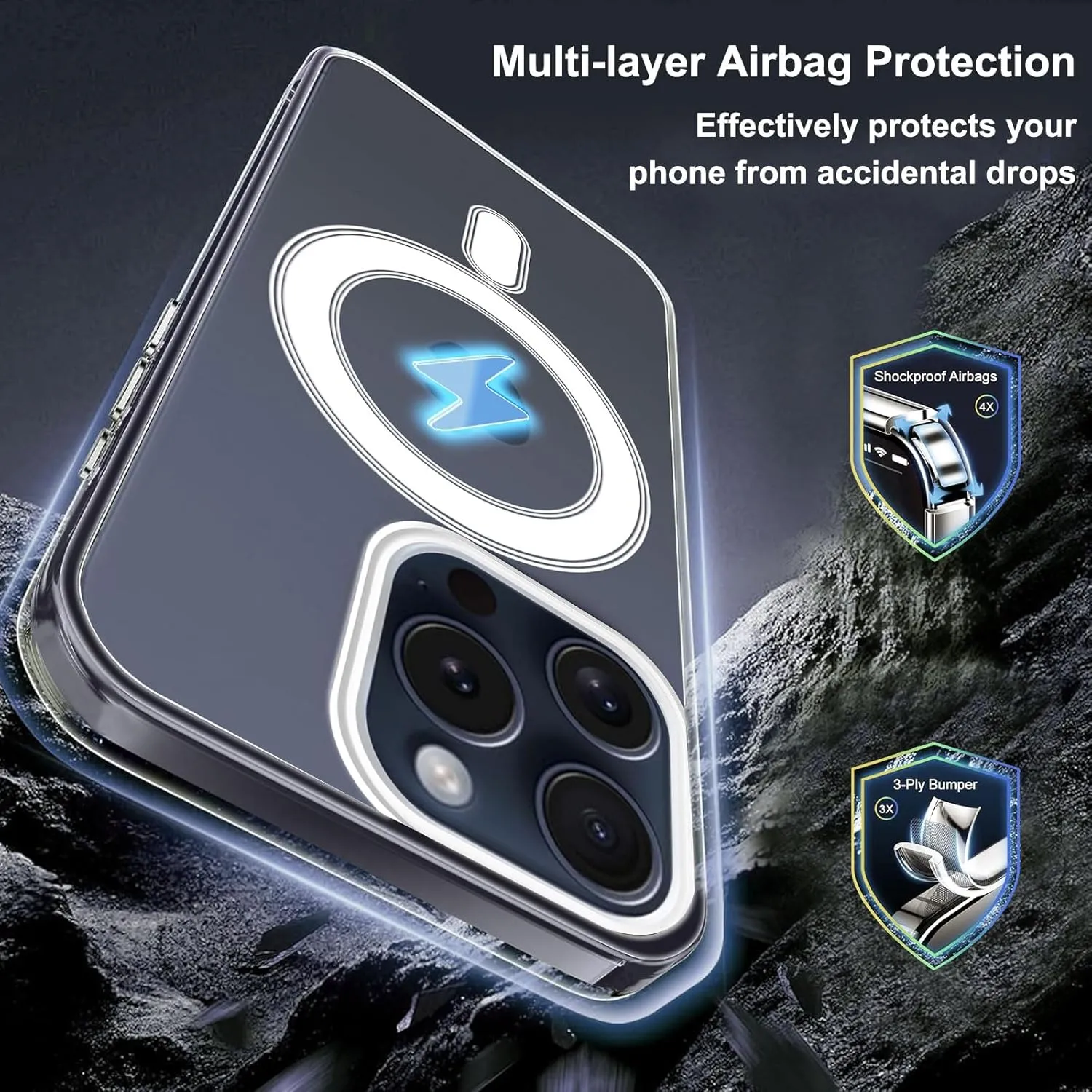 Compatible with iPhone 15 Pro Case, Compatible with MagSafe Clear Case Camera Protection Phone Crossbody Cover with Adjustable Lanyard Strap Shockproof Magnetic Cover for iPhone 15 Pro for Men Women