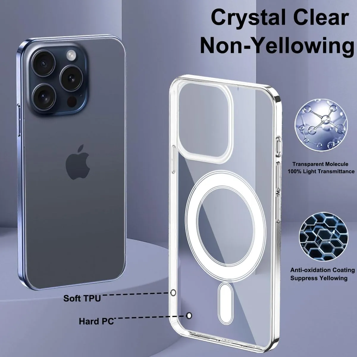 Compatible with iPhone 15 Pro Case, Compatible with MagSafe Clear Case Camera Protection Phone Crossbody Cover with Adjustable Lanyard Strap Shockproof Magnetic Cover for iPhone 15 Pro for Men Women