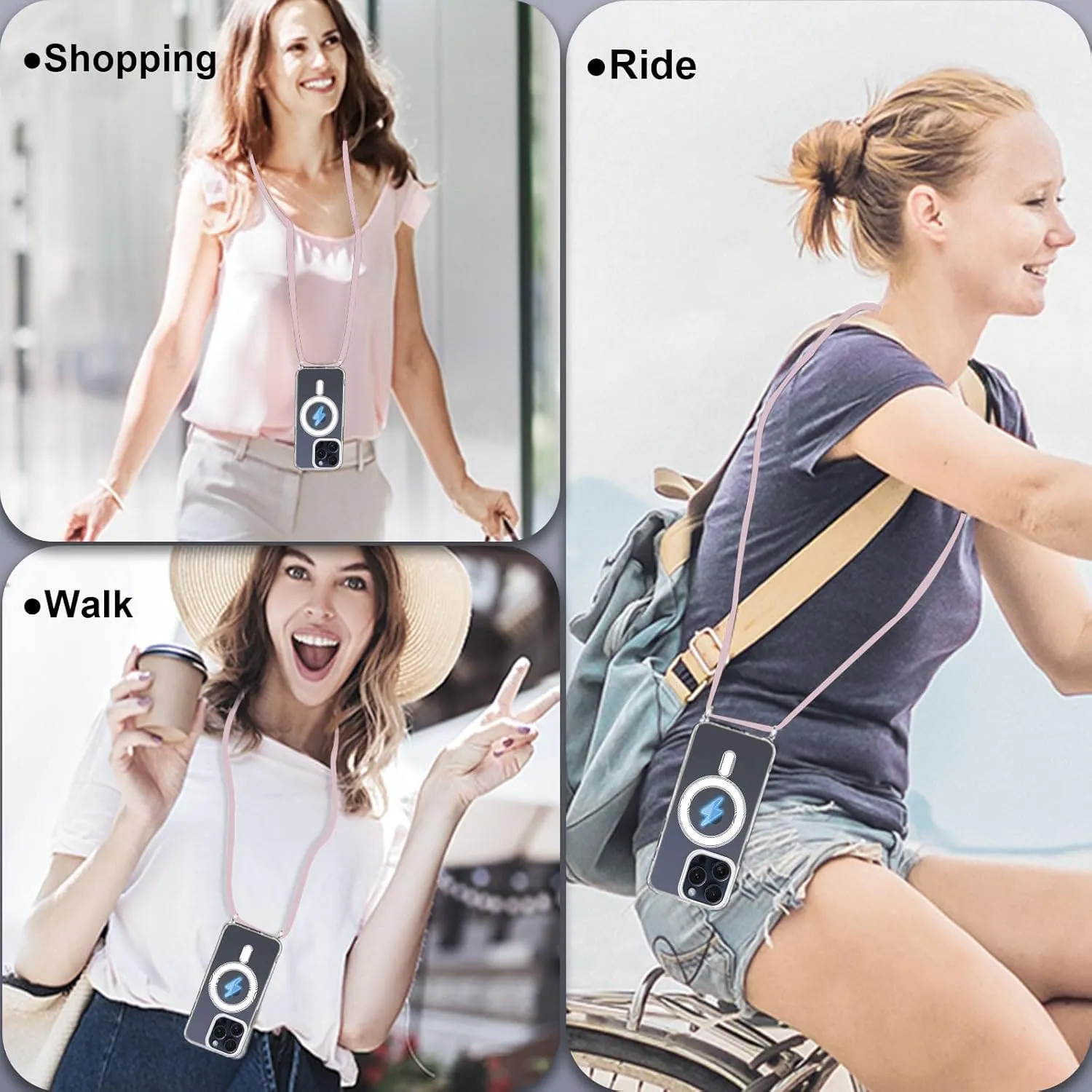 Compatible with iPhone 15 Pro Case, Compatible with MagSafe Clear Case Camera Protection Phone Crossbody Cover with Adjustable Lanyard Strap Shockproof Magnetic Cover for iPhone 15 Pro for Men Women