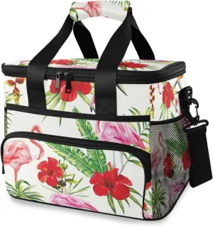Composition-flamingo-flowers Large Insulated Cooler Lunch Bag for Women Men, Wide Opening Leakproof Lunch Box for Adults, Lunch Tote Bag with Shoulder Strap for Travel Work Picnic,15L
