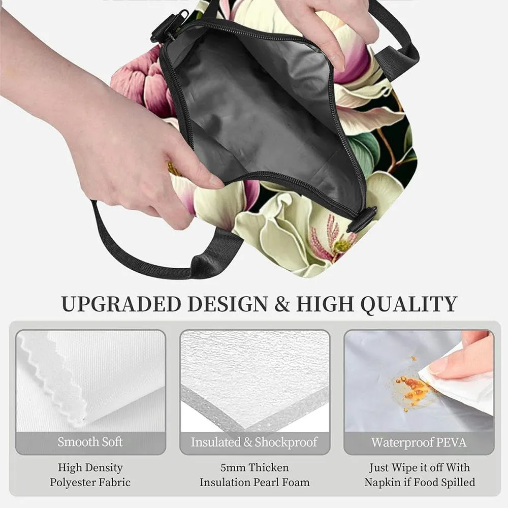 Composition flowers and peonies branches and leaves a light Holiday Insulated Adult Lunch Bag with Shoulder Strap for Women Lightweight Reusable Portable Freezable Lunch Tote Bag for Work Picnic