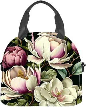 Composition flowers and peonies branches and leaves a light Holiday Insulated Adult Lunch Bag with Shoulder Strap for Women Lightweight Reusable Portable Freezable Lunch Tote Bag for Work Picnic