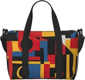 Composition in Red Yellow Blue and Black Print oblique across Hand Travel Bag Polyester Women Men Overnight Duffel Carry-on Tote Bag