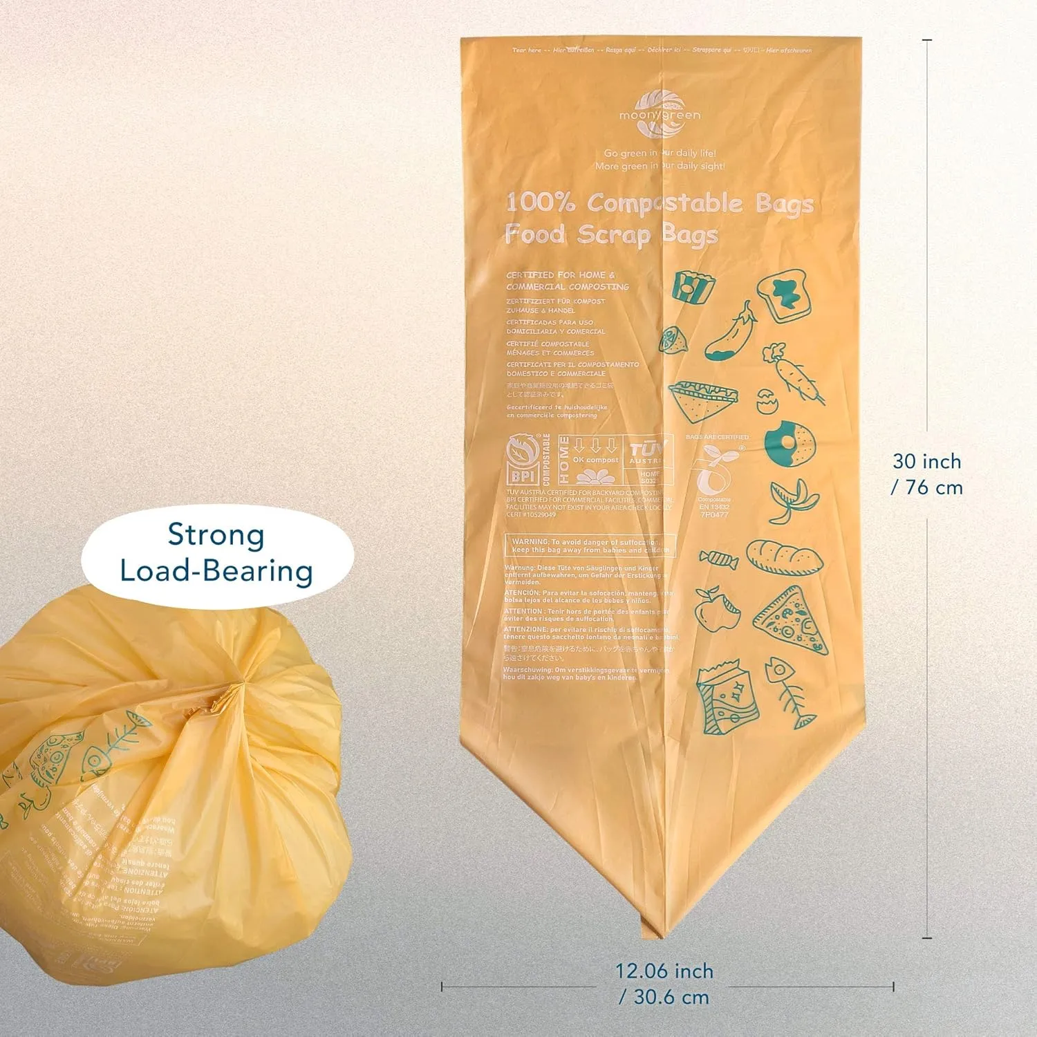 Compostable Trash Bags 13 Gallon, Tall Kitchen Heavey Duty Food Waste Bags, Extra Thick, Certified US BPI ASTM D6400, 49.2 Liter, 50 Count
