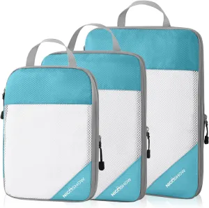 Compression Packing Cubes 3 Set, Compressible Space-Saving Packing Cubes for Travel - Compression Bags, Luggage Organizer, Travel Essentials for Women, Teal