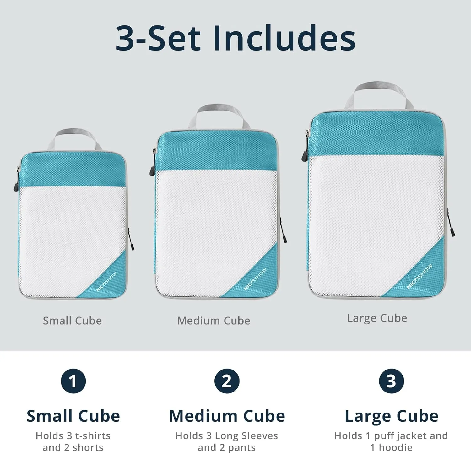 Compression Packing Cubes 3 Set, Compressible Space-Saving Packing Cubes for Travel - Compression Bags, Luggage Organizer, Travel Essentials for Women, Teal
