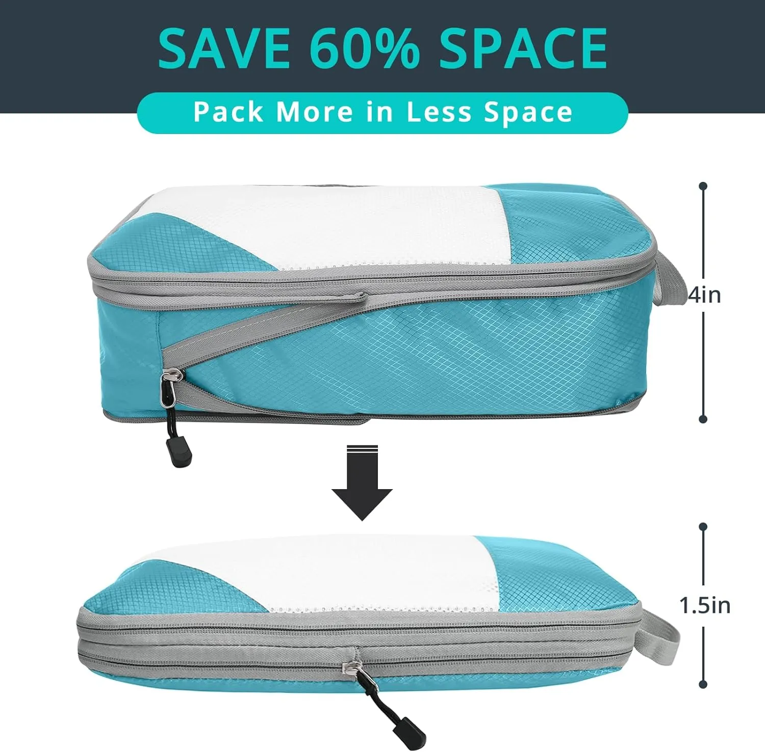 Compression Packing Cubes 3 Set, Compressible Space-Saving Packing Cubes for Travel - Compression Bags, Luggage Organizer, Travel Essentials for Women, Teal