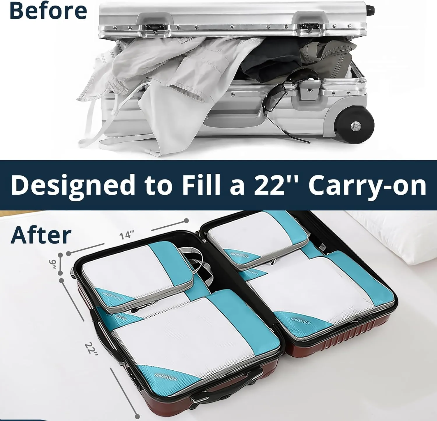 Compression Packing Cubes 3 Set, Compressible Space-Saving Packing Cubes for Travel - Compression Bags, Luggage Organizer, Travel Essentials for Women, Teal