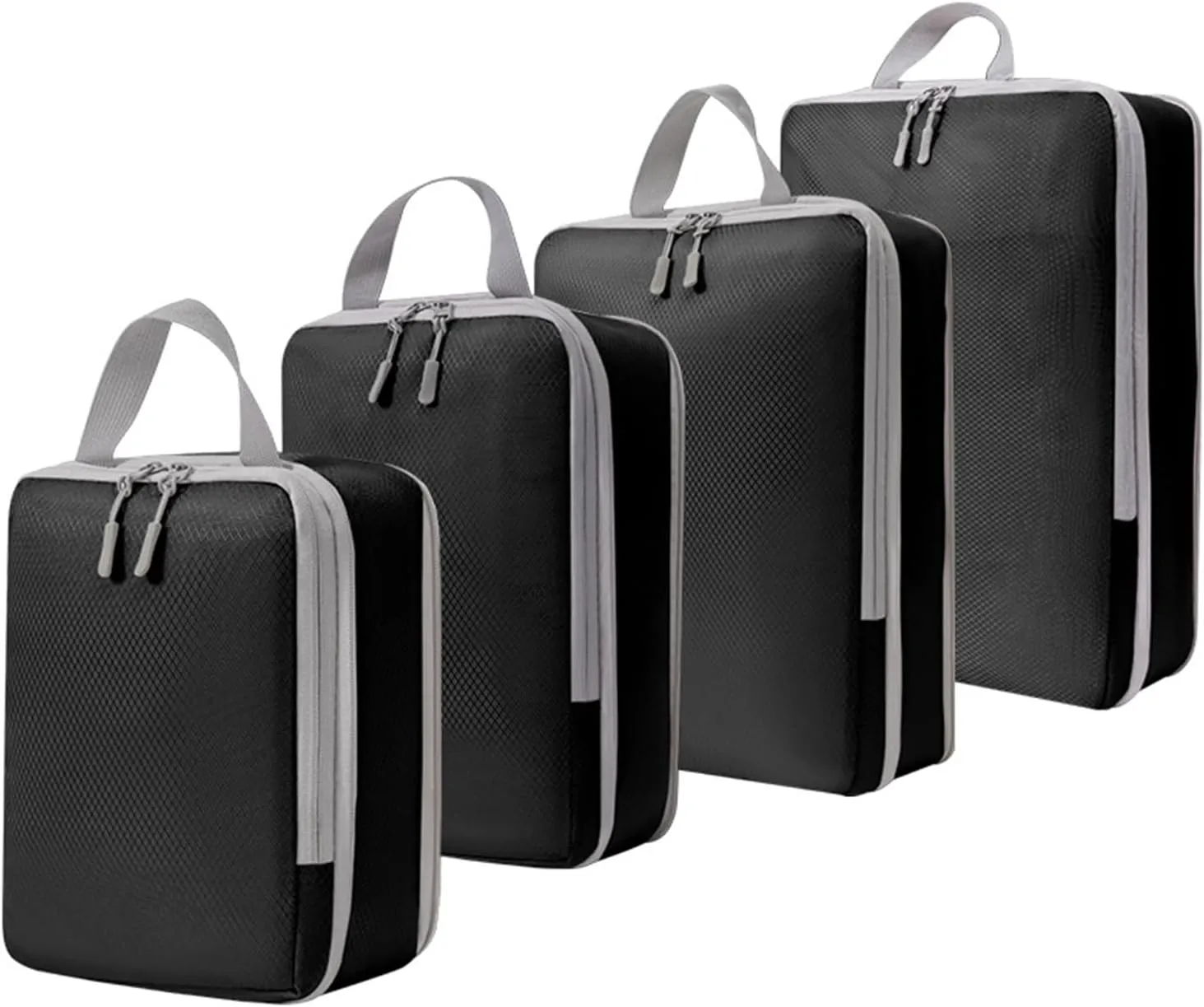Compression Packing Cubes 4 Set - Expandable Travel Organizers for Carry-On - Essential Luggage Accessories for Travel Black