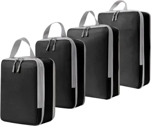 Compression Packing Cubes 4 Set - Expandable Travel Organizers for Carry-On - Essential Luggage Accessories for Travel Black