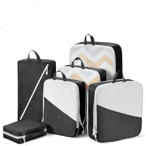 Compression Packing Cubes - 7 Piece Set Travel Organizer, Luggage & Suitcase Organizer, Space Saving Packing Cubes, Lightweight Travel Organizers, Travel Accessories & Essentials (White & Black)