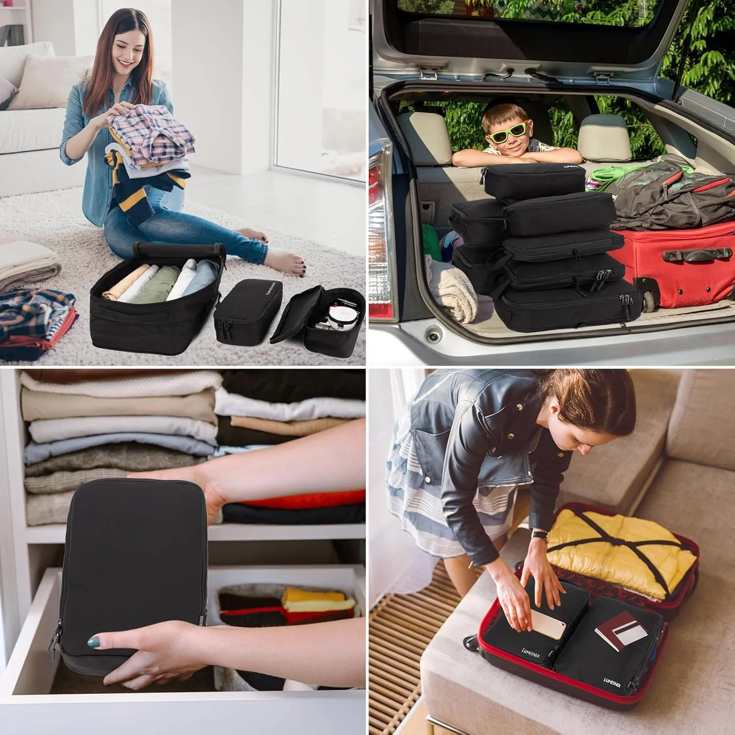 Compression Packing Cubes, Lumesner 8 Set Travel Packing Cubes for Carry on Suitcases, Compression Suitcase Organizers Bag Set & Travel Cubes (8-piece, Black)