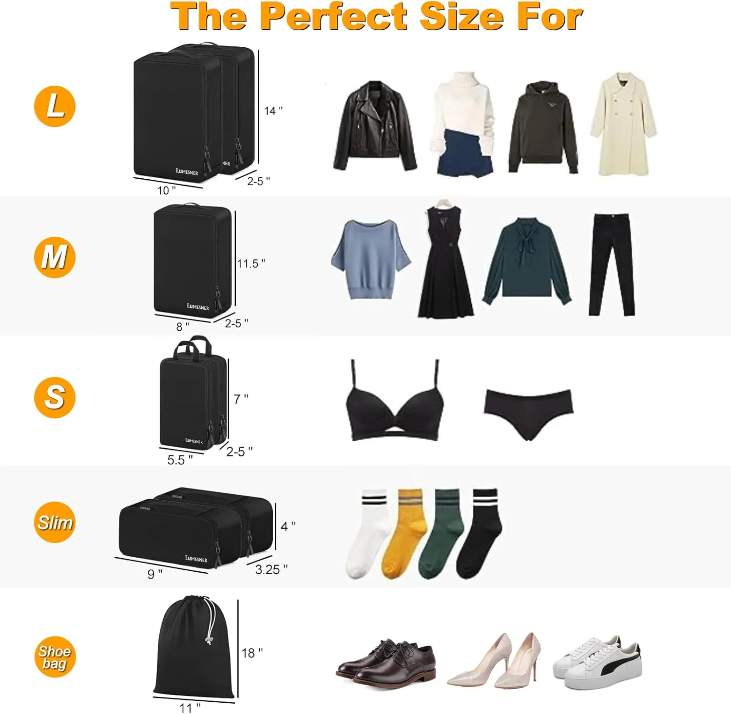 Compression Packing Cubes, Lumesner 8 Set Travel Packing Cubes for Carry on Suitcases, Compression Suitcase Organizers Bag Set & Travel Cubes (8-piece, Black)