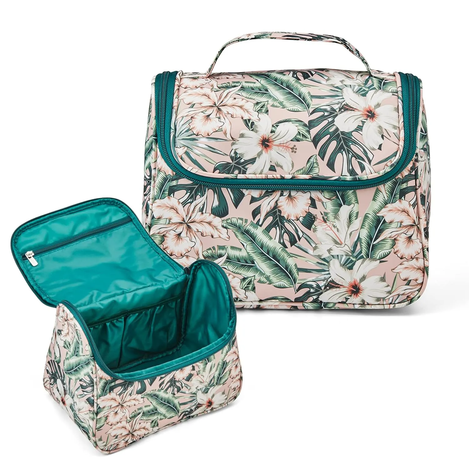 Conair Travel Makeup Bag, Large Toiletry and Cosmetic Bag with Internal Organizer, Perfect for Weekend Getaways or Long Vacations, Weekender Shape in Tropical Print