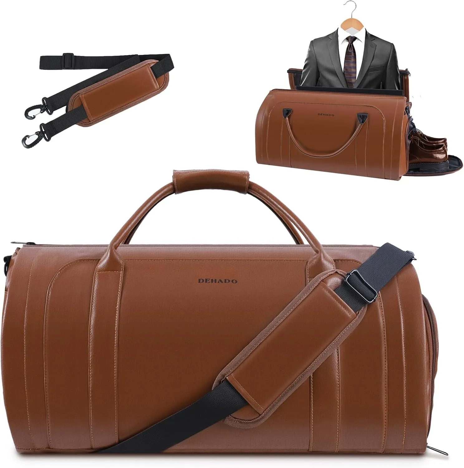 Convertible Garment Duffel Bag for Travel, For Men Women, 2 IN 1 Carry on Suit Bag with Shoulder Straps, PU Leather Overnight Bags with Shoes Compartment,14" Laptop Compartment