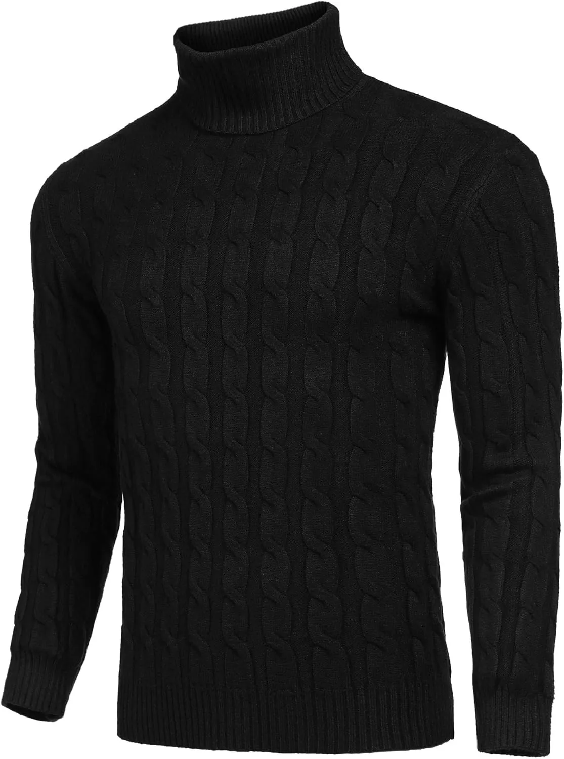 COOFANDY Men's Slim Fit Turtleneck Sweater Casual Twisted Knitted Pullover Sweaters