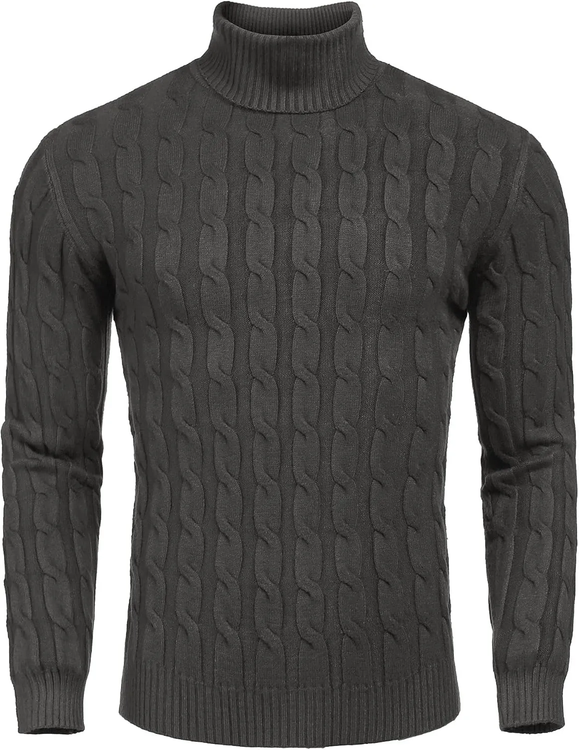 COOFANDY Men's Slim Fit Turtleneck Sweater Casual Twisted Knitted Pullover Sweaters