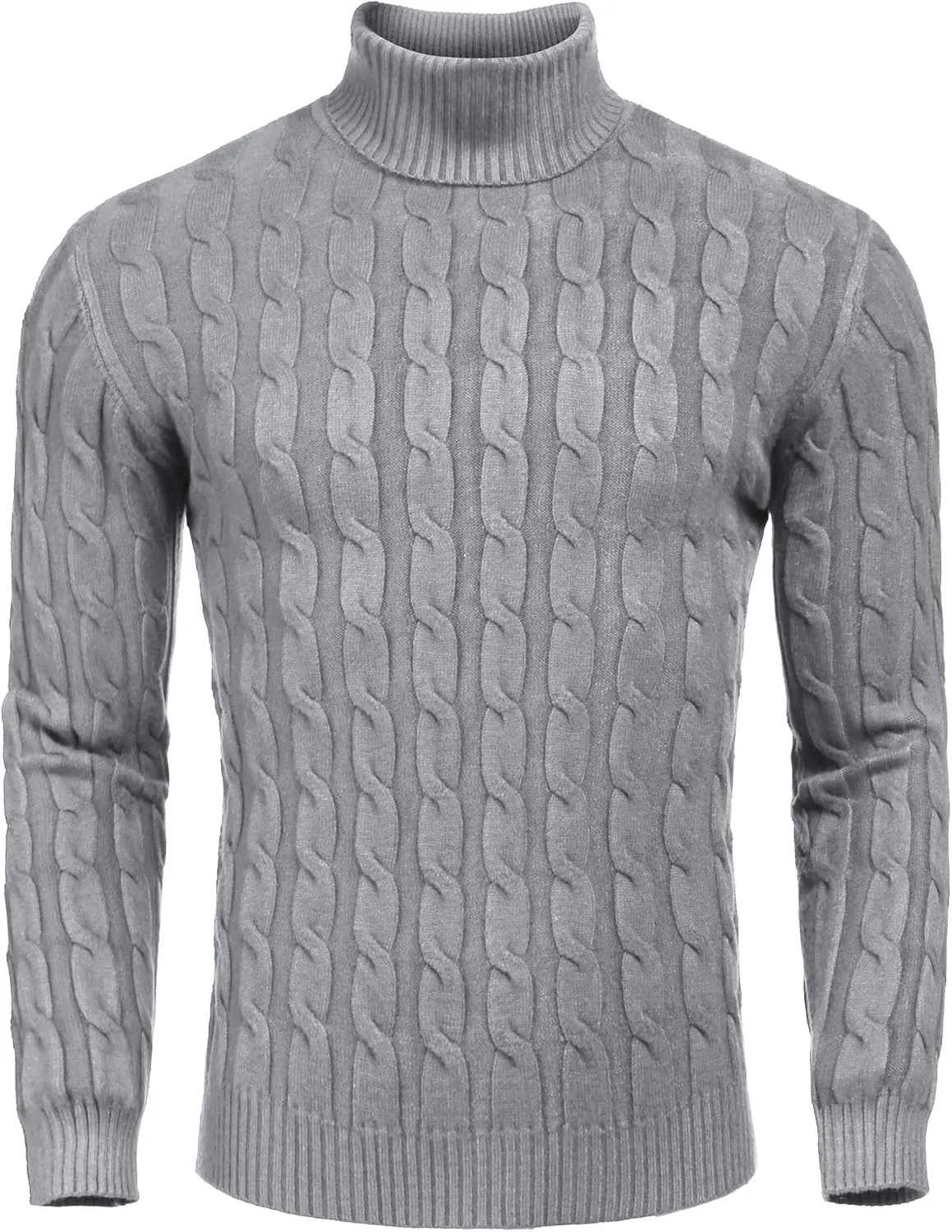 COOFANDY Men's Slim Fit Turtleneck Sweater Casual Twisted Knitted Pullover Sweaters