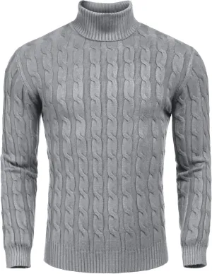 COOFANDY Men's Slim Fit Turtleneck Sweater Casual Twisted Knitted Pullover Sweaters
